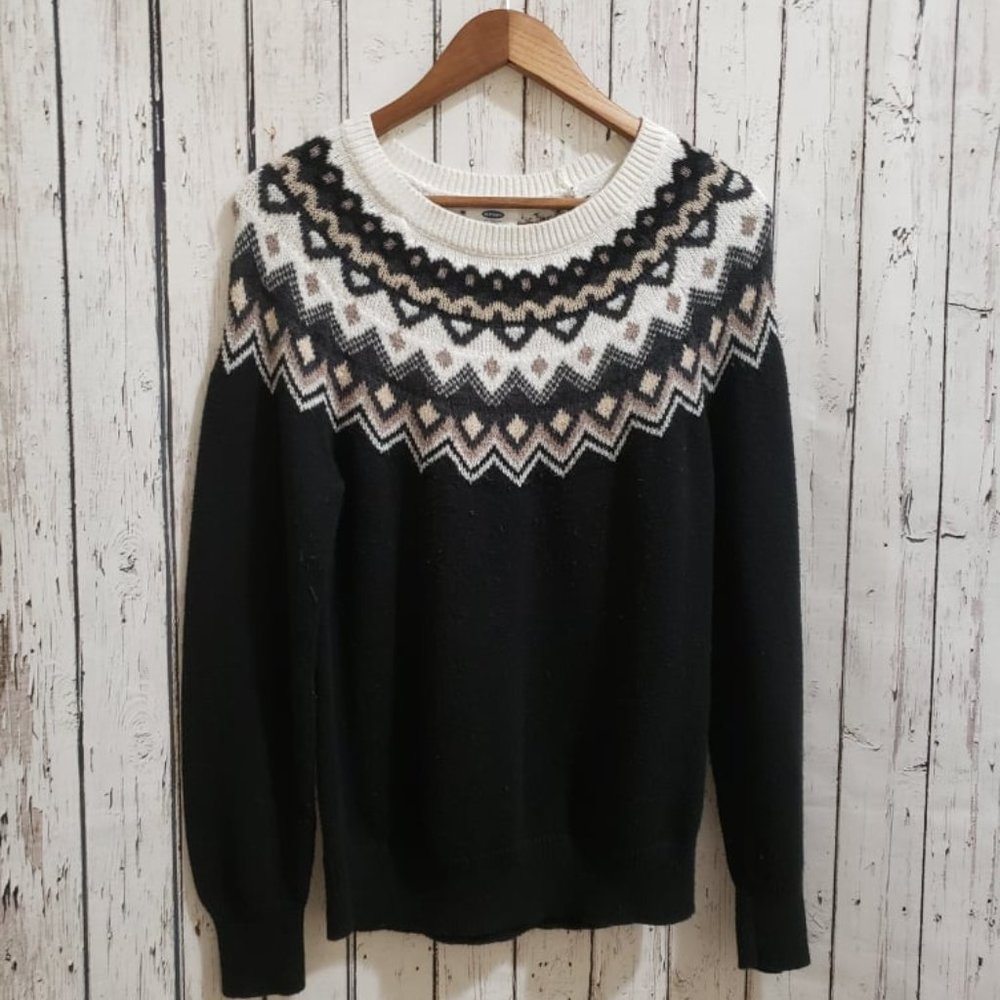 (LG) Old Navy Cozy Knit Pull Over Sweater | Black and White | Christmas Sweater